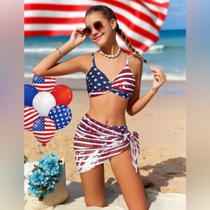 Girls Bathing Suits 3 Piece Bikini Sets Girls' Swimwear with Cover Up Skirt